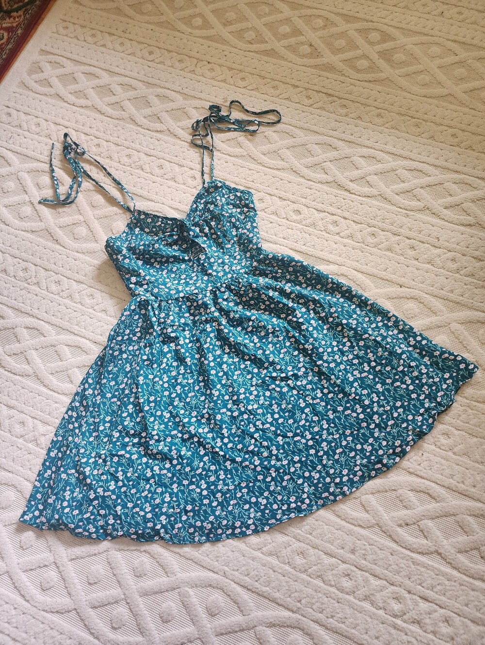 XS SHEIN Green Floral Dress with Pink Blossoms - Picture 6 of 9